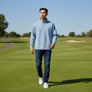 Peter Millar Sweater Men's M Light Blue 1/4 Zip  Modal Blend Pullover Golf